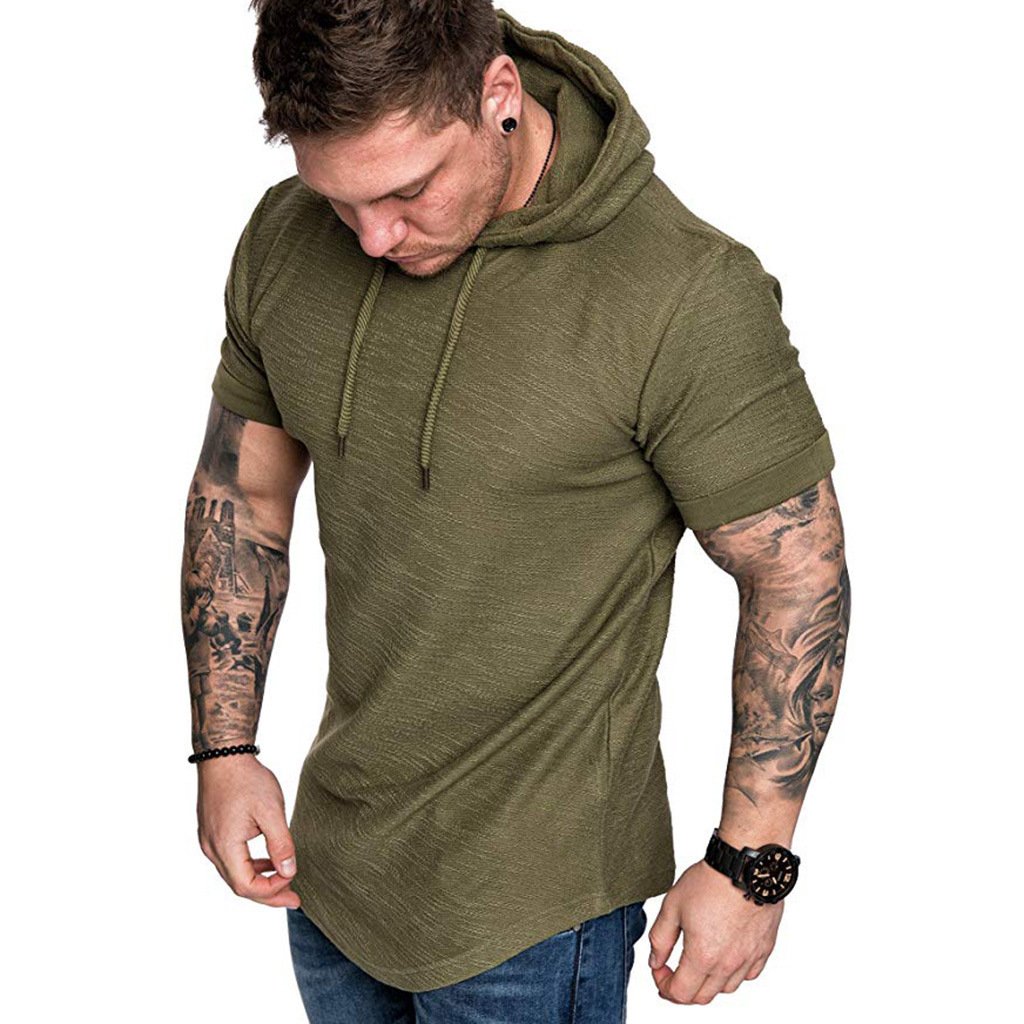 Men's QNPQYX New Summer T Shirt in solid colors, featuring a short sleeve design and hood.