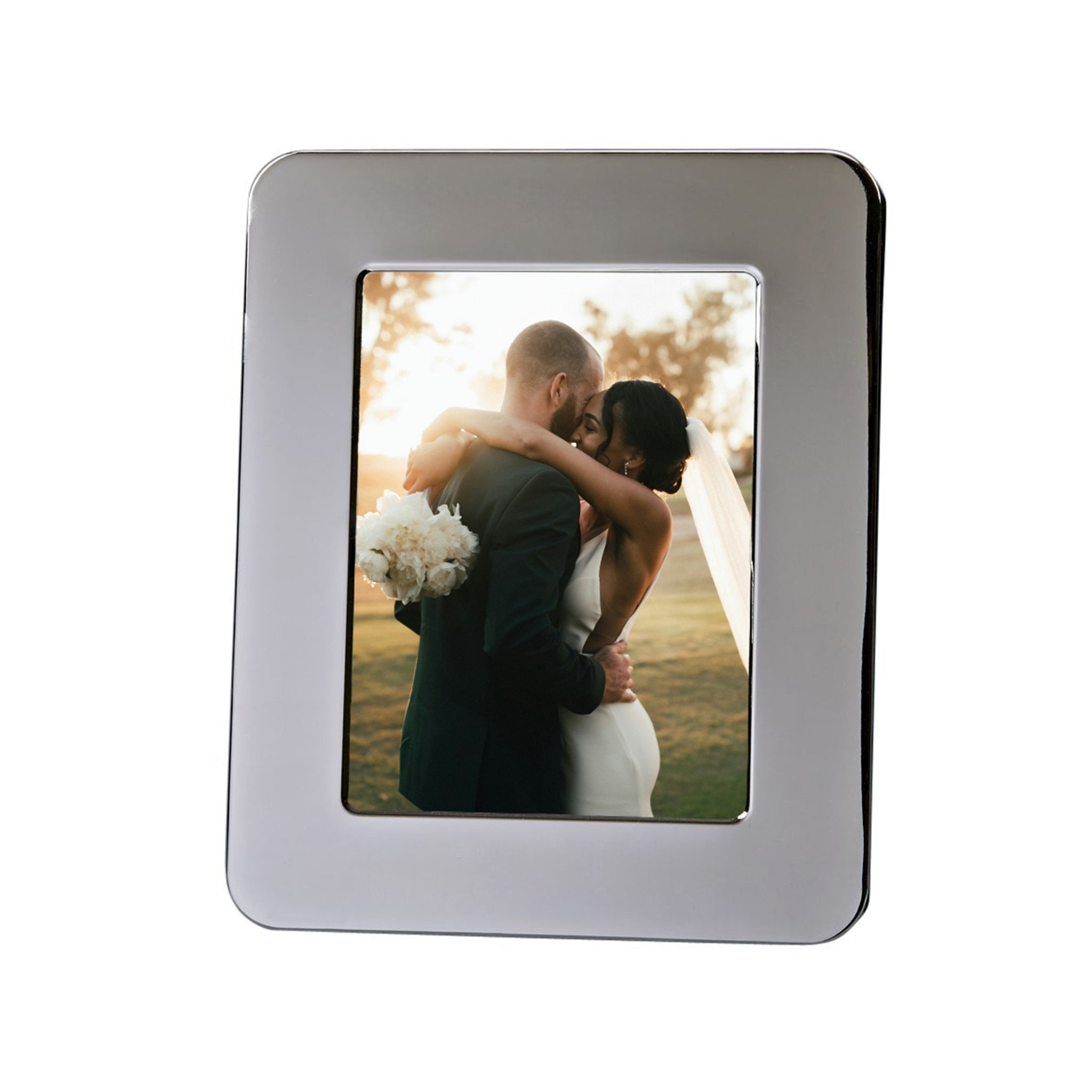 Elegant Radius Design Photo Frame in nickel finish, holding a 5x7 photo with gentle curves and wide borders.