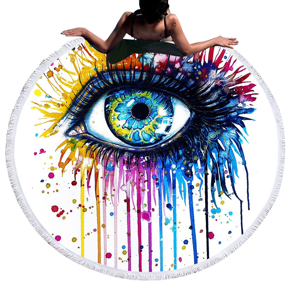 Colorful eye round beach towel.