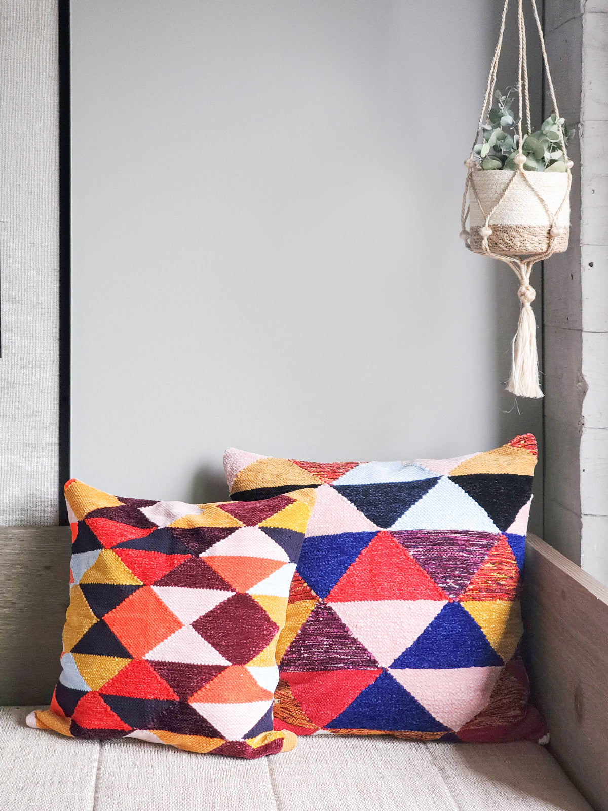 Rana Pillow Cover - Small, hand-loomed from recycled chenille, featuring vibrant colors and unique patterns.