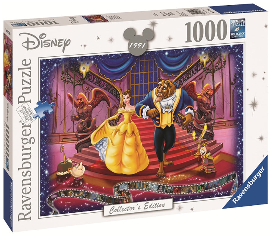 Ravensburger 1000pc jigsaw puzzle featuring Disney's Beauty and the Beast characters in a colorful and detailed design.