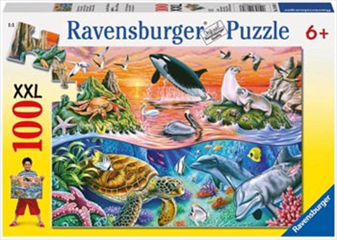 Ravensburger Beautiful Ocean Puzzle with 100 colorful pieces showcasing marine life.