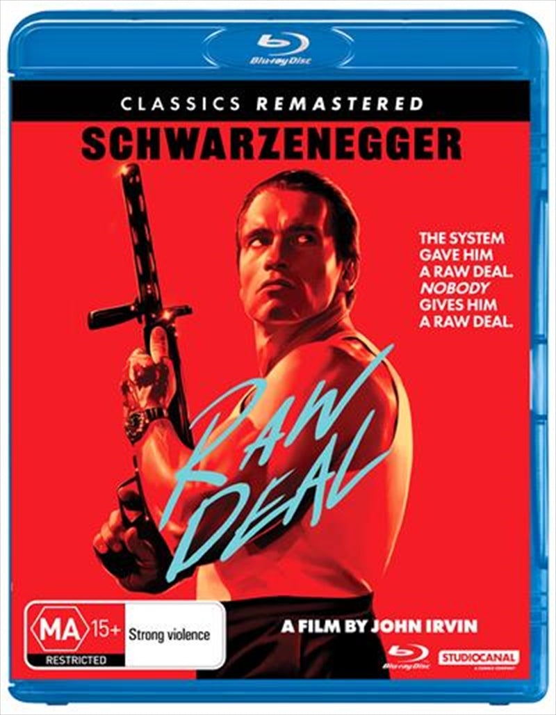 Blu-ray cover of Raw Deal featuring action scenes and the main character in a dramatic pose.