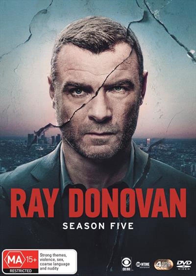 Ray Donovan Season 5 DVD cover featuring Liev Schreiber as Ray Donovan, showcasing intense drama and family conflict.