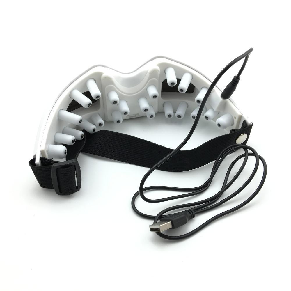 Rechargeable Eye Care Massager with remote control, featuring silicone massage nodes and a sleek black and white design.