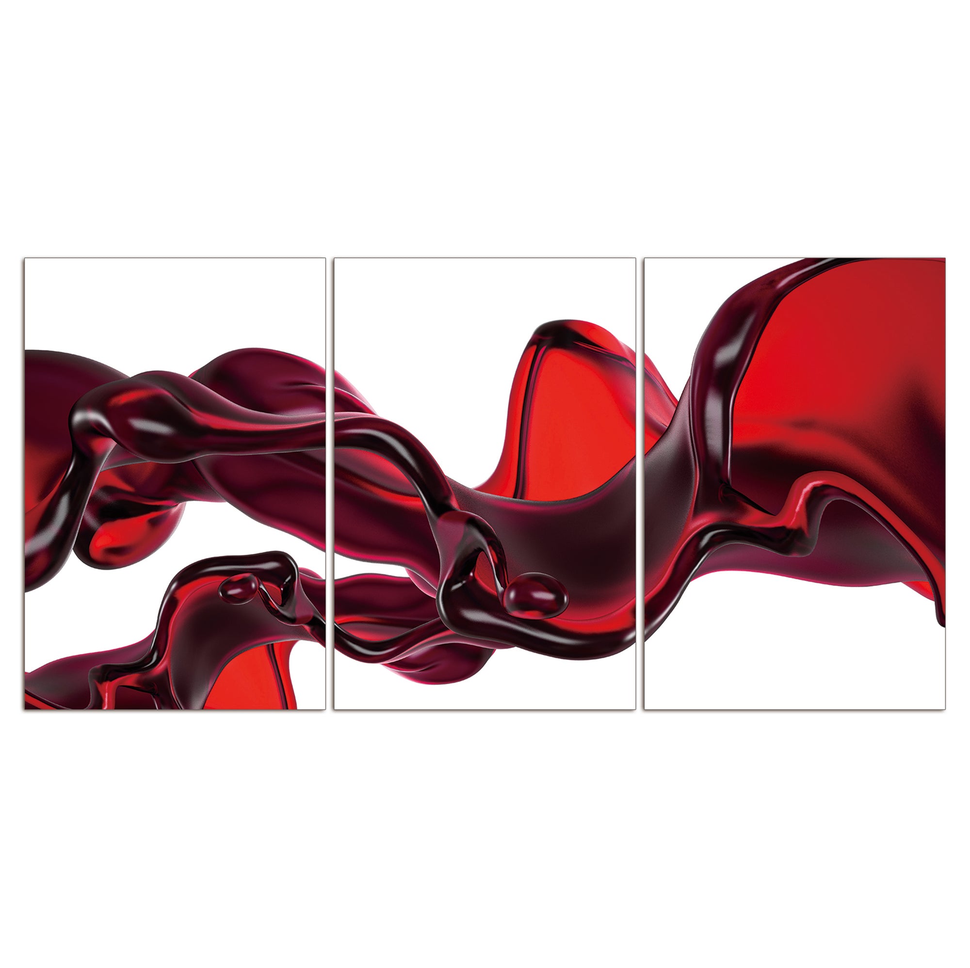 Three-panel Red Float Acrylic Wall Art featuring a modern abstract design with a high-gloss finish, ideal for contemporary home decor.