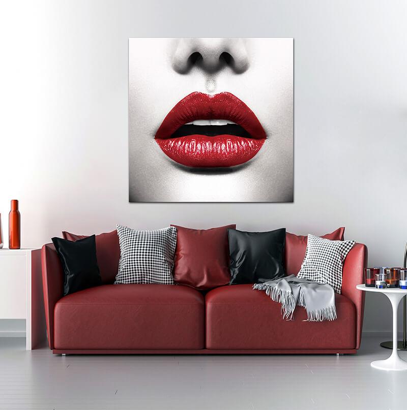 A vibrant Red Lips acrylic wall art print, showcasing a modern design with a high-gloss finish and polished edges, perfect for contemporary decor.