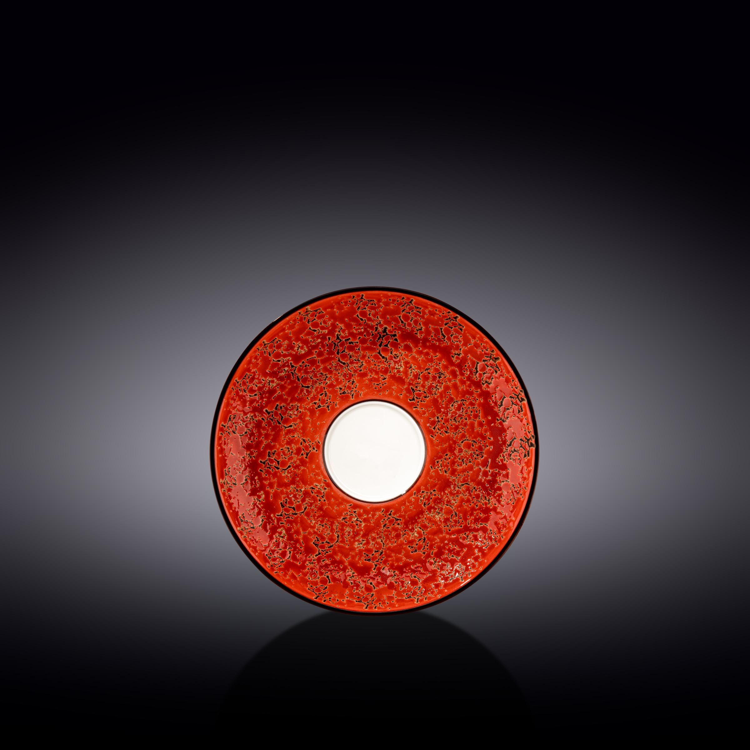 A vibrant red porcelain saucer measuring 6 inches, showcasing artisan-inspired design and perfect for contemporary dining.