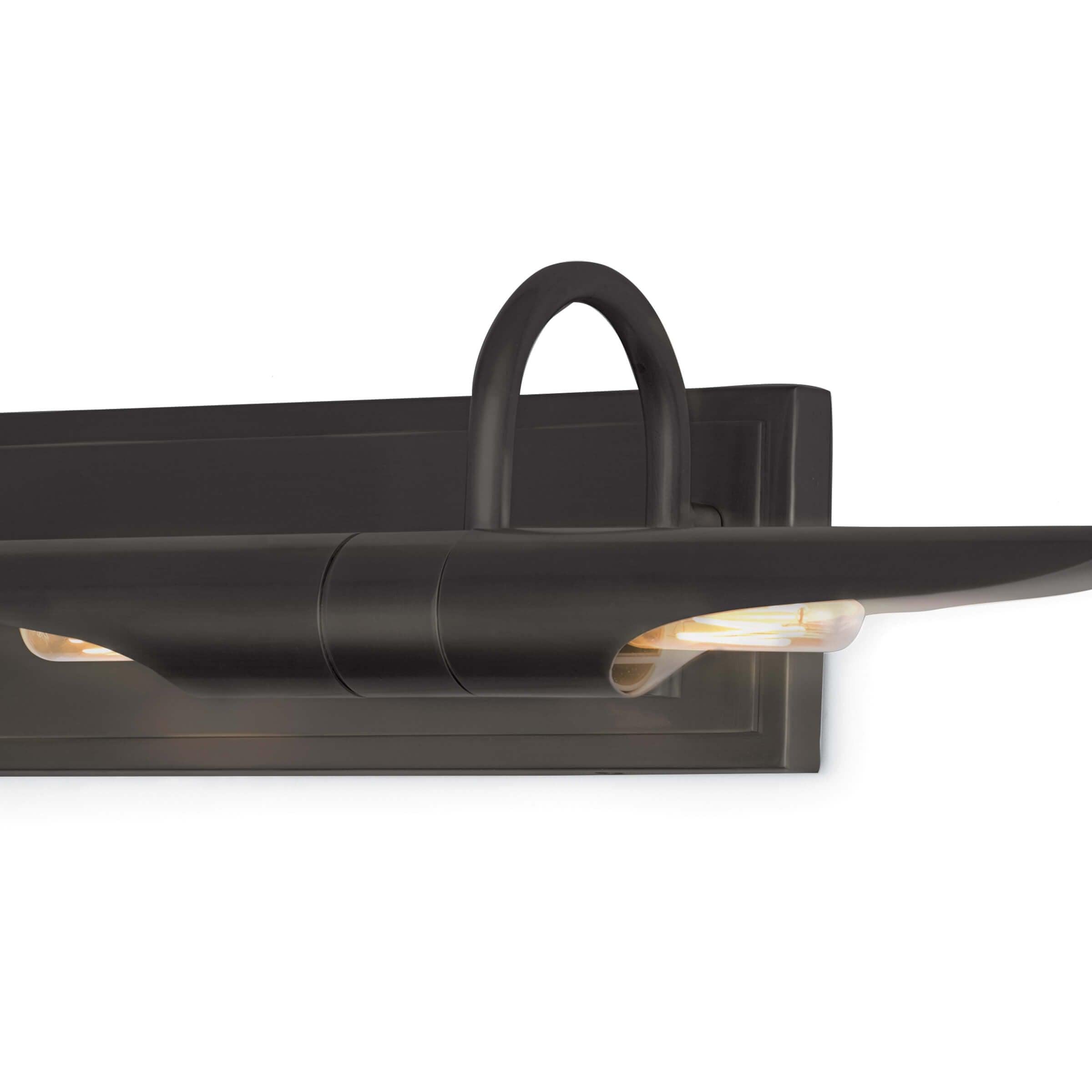 Large Redford Picture Light in oil rubbed bronze finish, designed to illuminate artwork with adjustable light source.