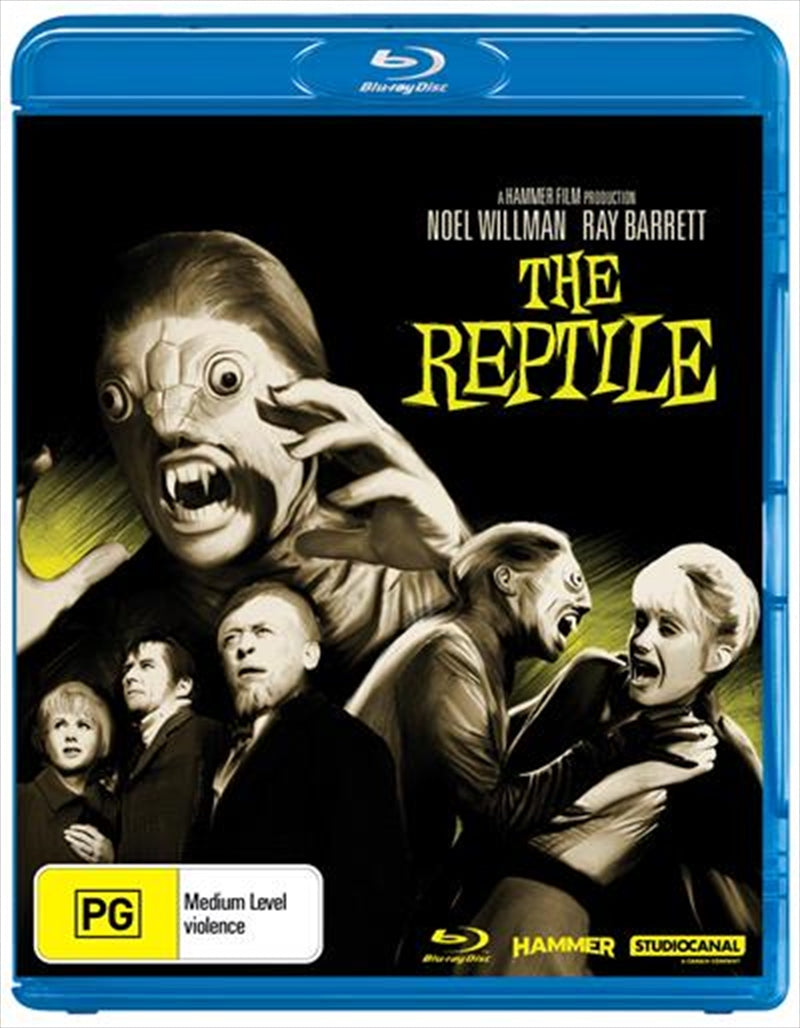 Blu-ray cover of 'Reptile | Classics Remastered' featuring a half-woman, half-snake creature in a dark, eerie setting.