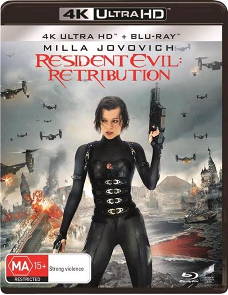 Resident Evil - Retribution Limited Edition Blu-ray + UHD cover featuring Alice amidst a zombie apocalypse.