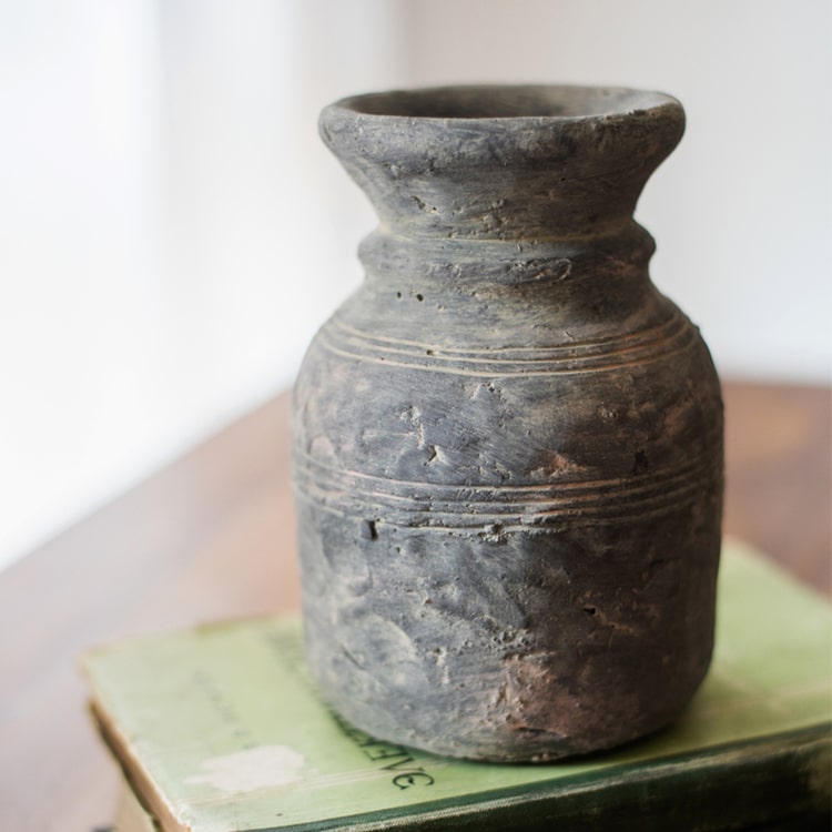 Restoration Style Concrete Vase in gray, showcasing its elegant design and sturdy construction, available in small and large sizes.