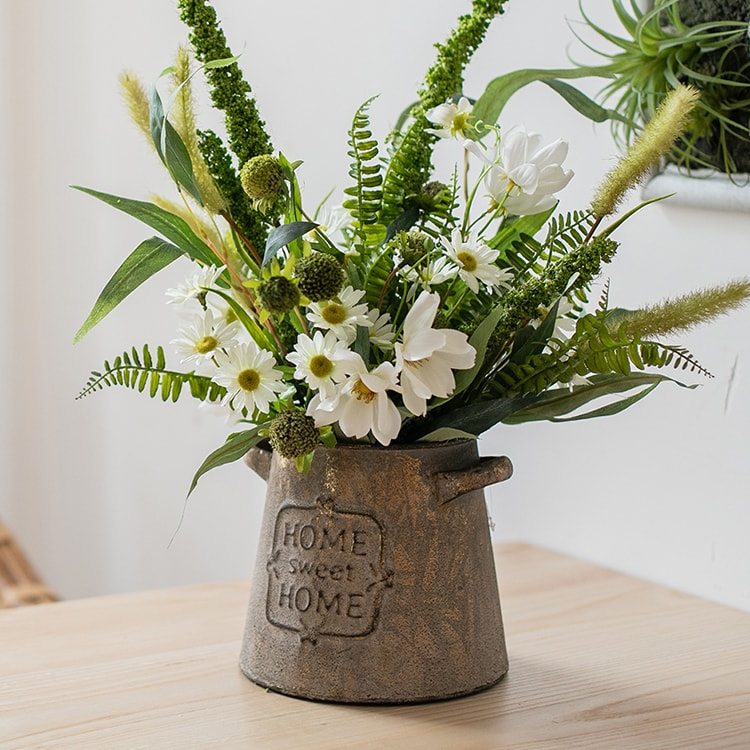 Restoration Sweet Home Flower Pot in rusty gold finish, showcasing its elegant design and sturdy metal construction.