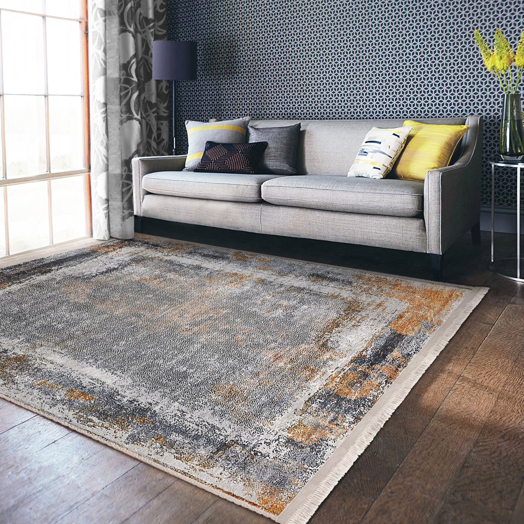 Homeezone Retro Classic Washable Rug featuring vintage design with fringes, made of cotton and polyester blend, showcasing its machine-washable feature.