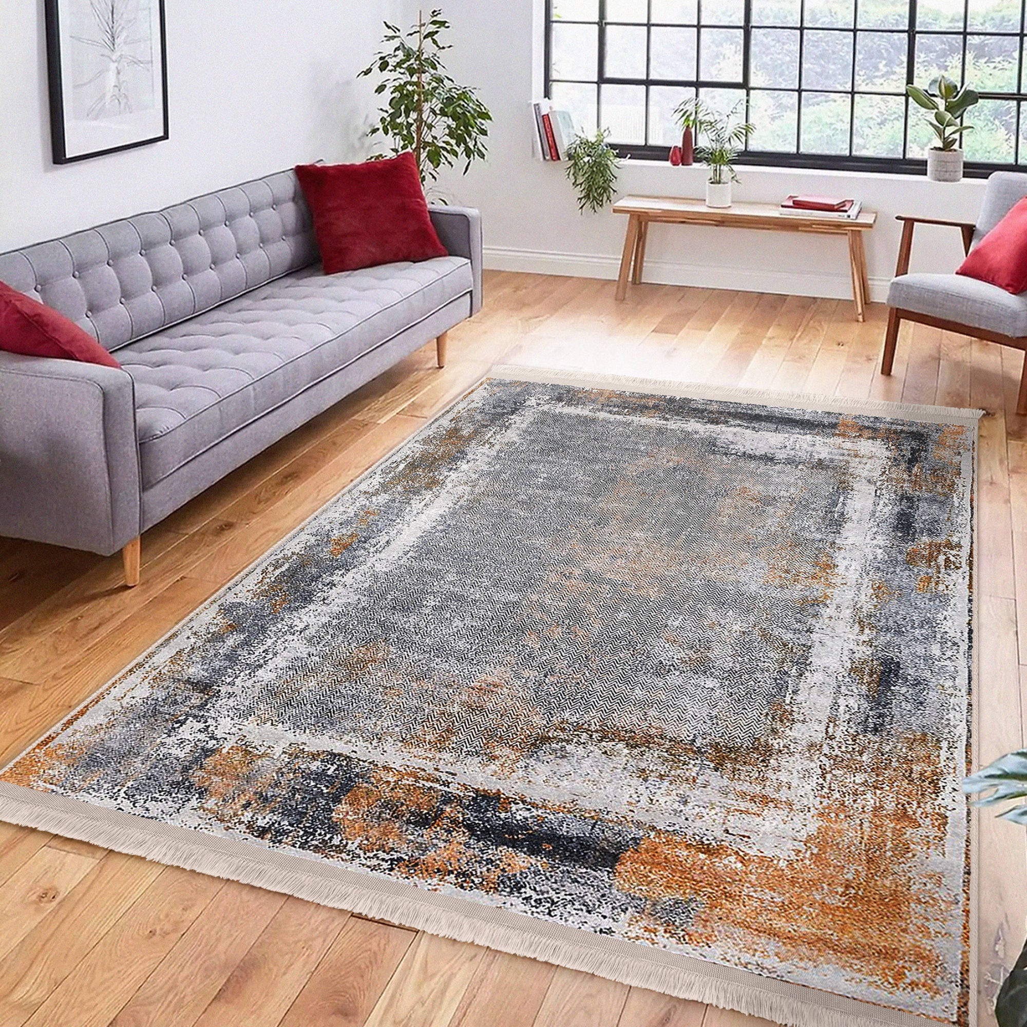 Homeezone Retro Classic Washable Rug featuring vintage design with fringes, made of cotton and polyester blend, showcasing its machine-washable feature.