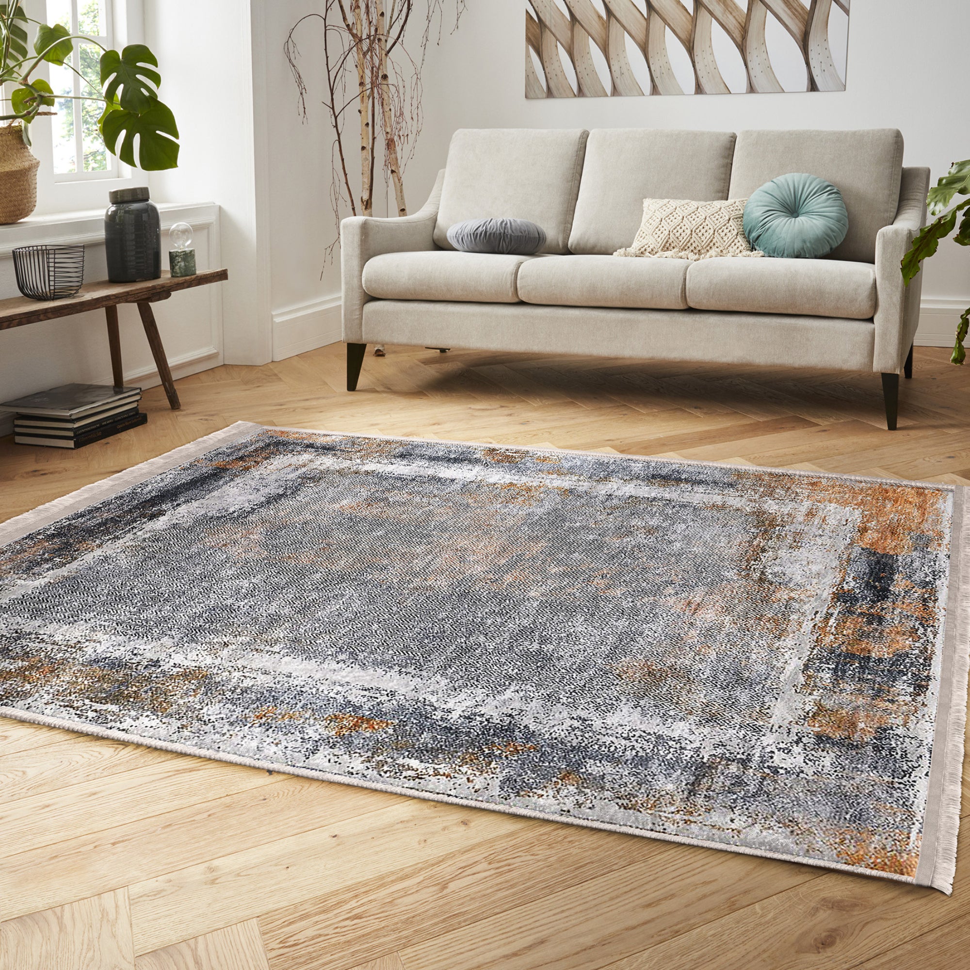 Homeezone Retro Classic Washable Rug featuring vintage design with fringes, made of cotton and polyester blend, showcasing its machine-washable feature.