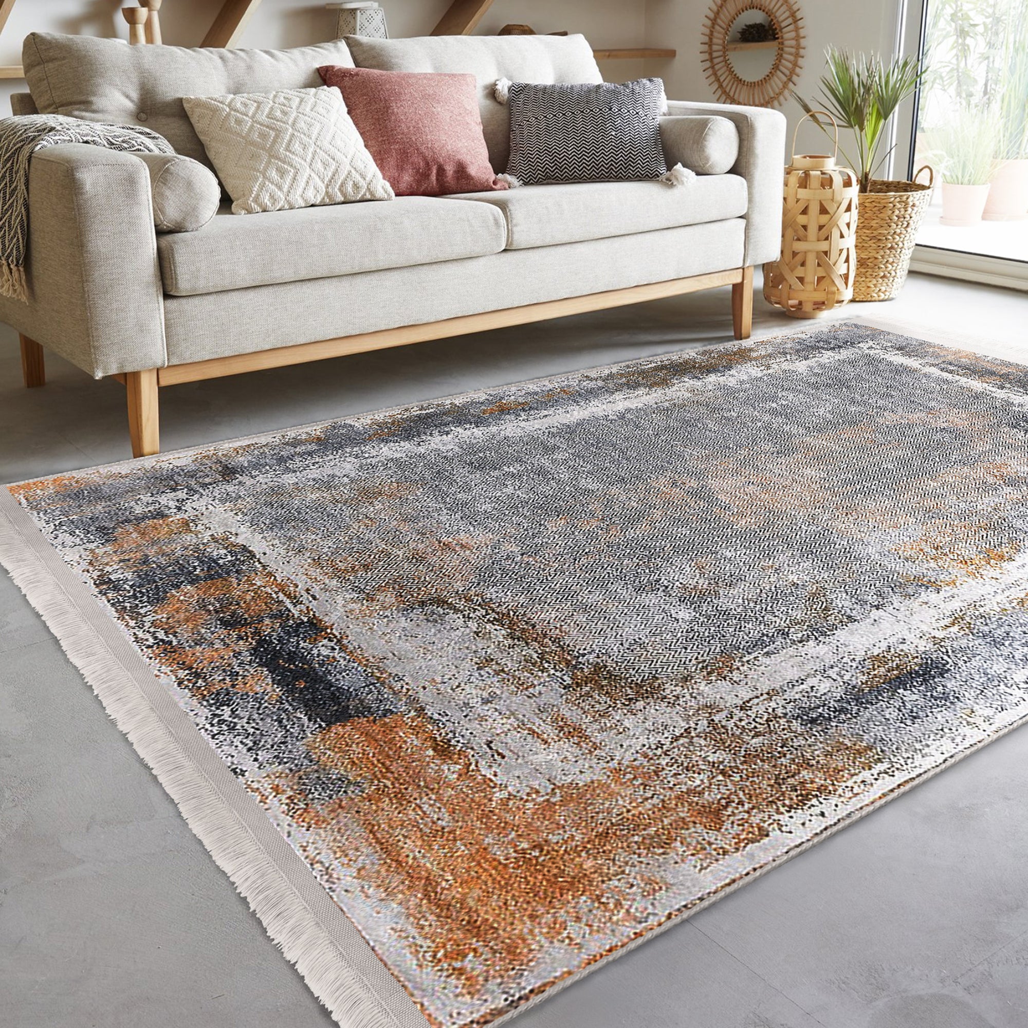 Homeezone Retro Classic Washable Rug featuring vintage design with fringes, made of cotton and polyester blend, showcasing its machine-washable feature.