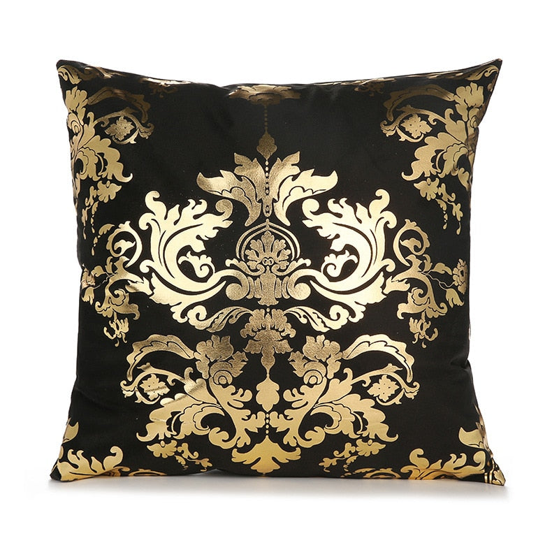 A luxurious Retro Style Gold Stamped Cushion Cover featuring a plush fabric with elegant gold accents, perfect for home decor.