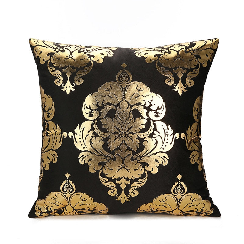 A luxurious Retro Style Gold Stamped Cushion Cover featuring a plush fabric with elegant gold accents, perfect for home decor.