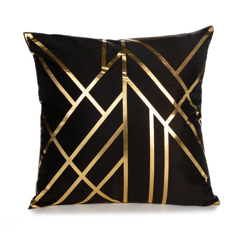 A luxurious Retro Style Gold Stamped Cushion Cover featuring a plush fabric with elegant gold accents, perfect for home decor.