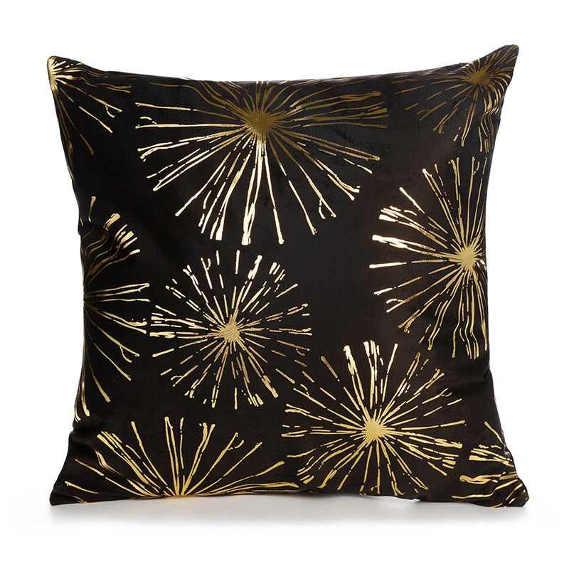 A luxurious Retro Style Gold Stamped Cushion Cover featuring a plush fabric with elegant gold accents, perfect for home decor.