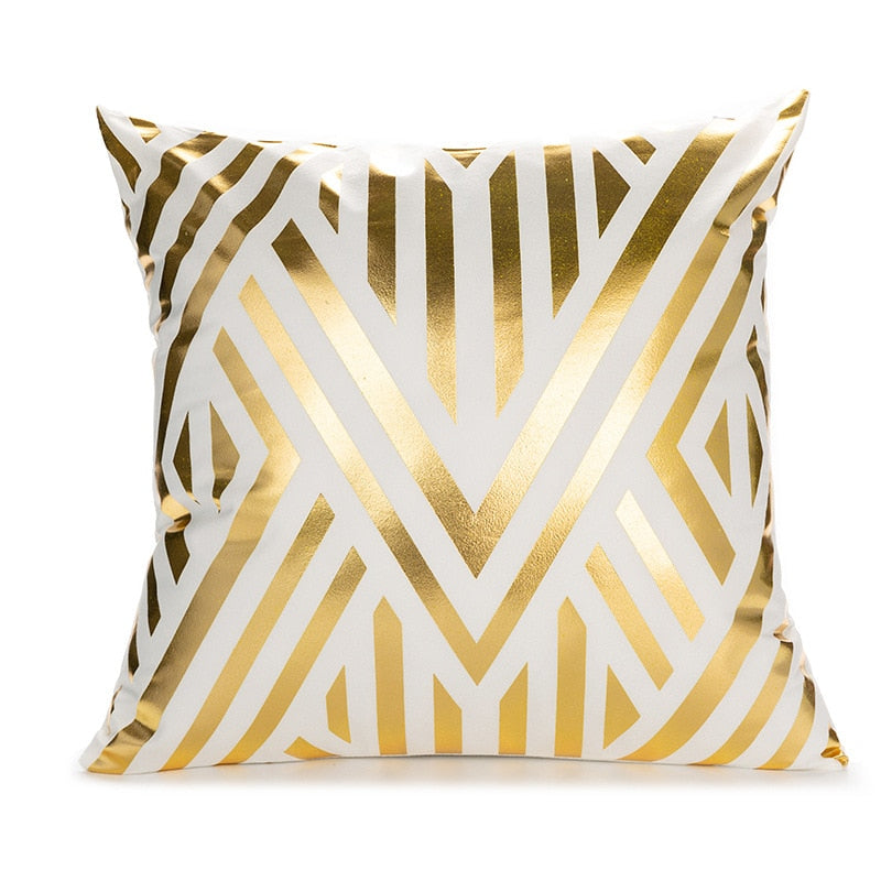 A luxurious Retro Style Gold Stamped Cushion Cover featuring a plush fabric with elegant gold accents, perfect for home decor.