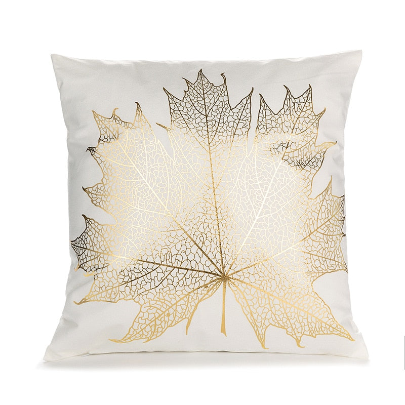 A luxurious Retro Style Gold Stamped Cushion Cover featuring a plush fabric with elegant gold accents, perfect for home decor.