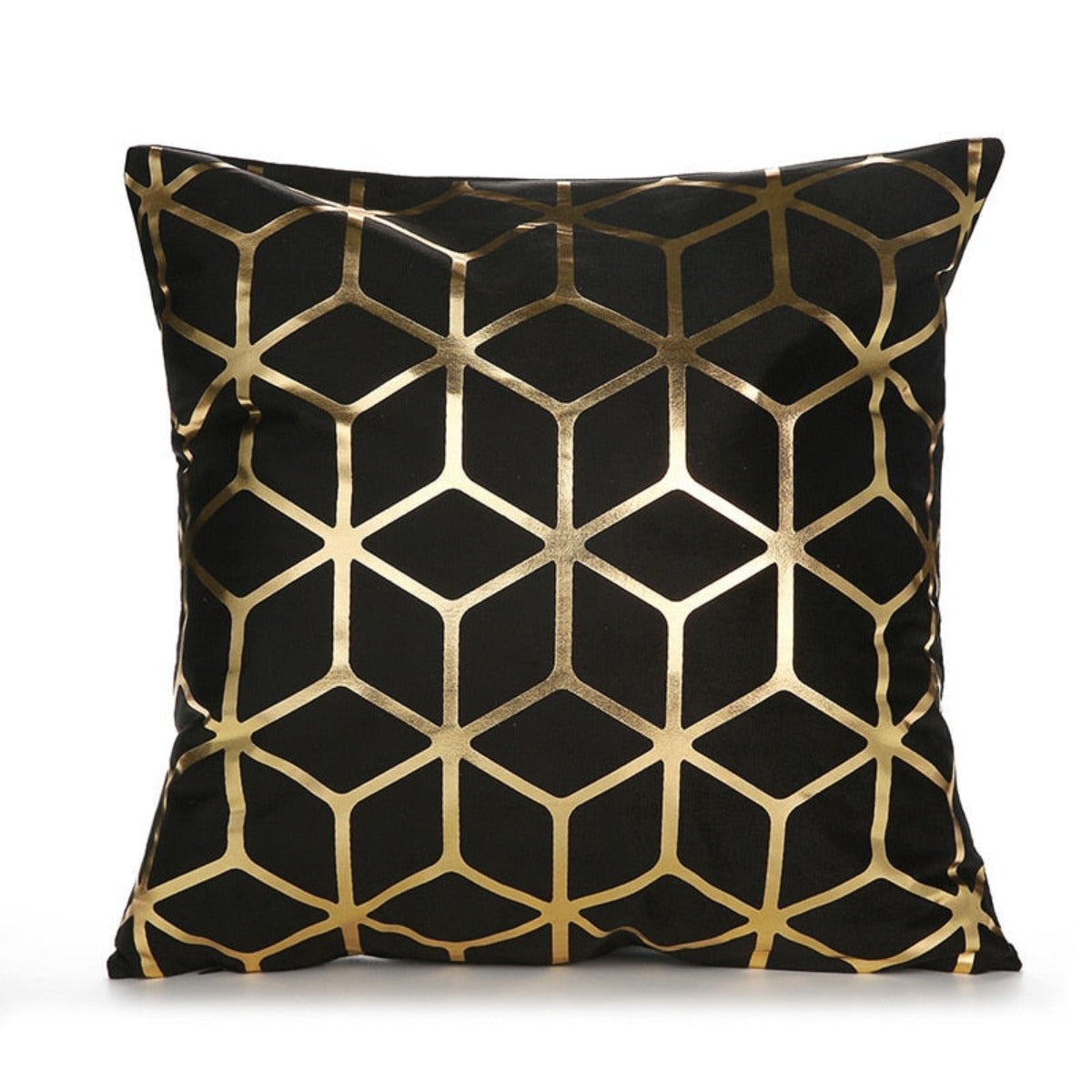 A luxurious Retro Style Gold Stamped Cushion Cover featuring a plush fabric with elegant gold accents, perfect for home decor.