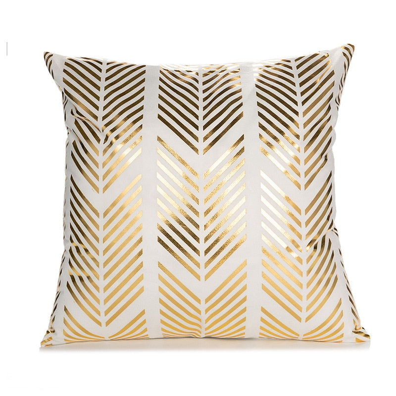 A luxurious Retro Style Gold Stamped Cushion Cover featuring a plush fabric with elegant gold accents, perfect for home decor.