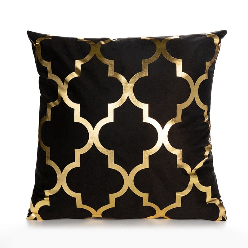 A luxurious Retro Style Gold Stamped Cushion Cover featuring a plush fabric with elegant gold accents, perfect for home decor.