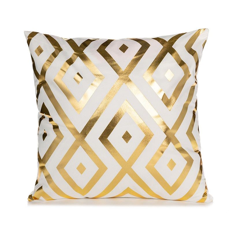 A luxurious Retro Style Gold Stamped Cushion Cover featuring a plush fabric with elegant gold accents, perfect for home decor.