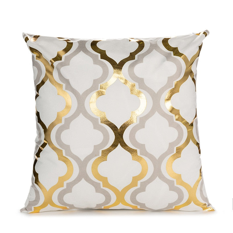 A luxurious Retro Style Gold Stamped Cushion Cover featuring a plush fabric with elegant gold accents, perfect for home decor.