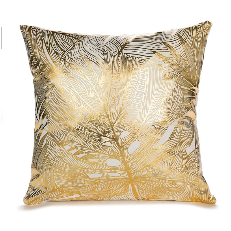 A luxurious Retro Style Gold Stamped Cushion Cover featuring a plush fabric with elegant gold accents, perfect for home decor.