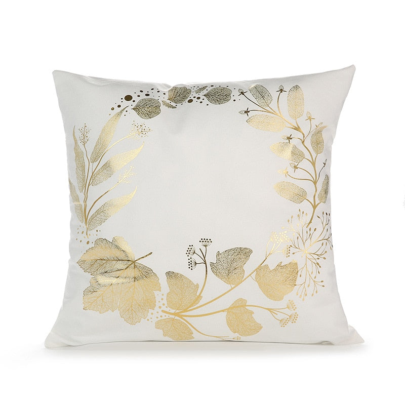 A luxurious Retro Style Gold Stamped Cushion Cover featuring a plush fabric with elegant gold accents, perfect for home decor.