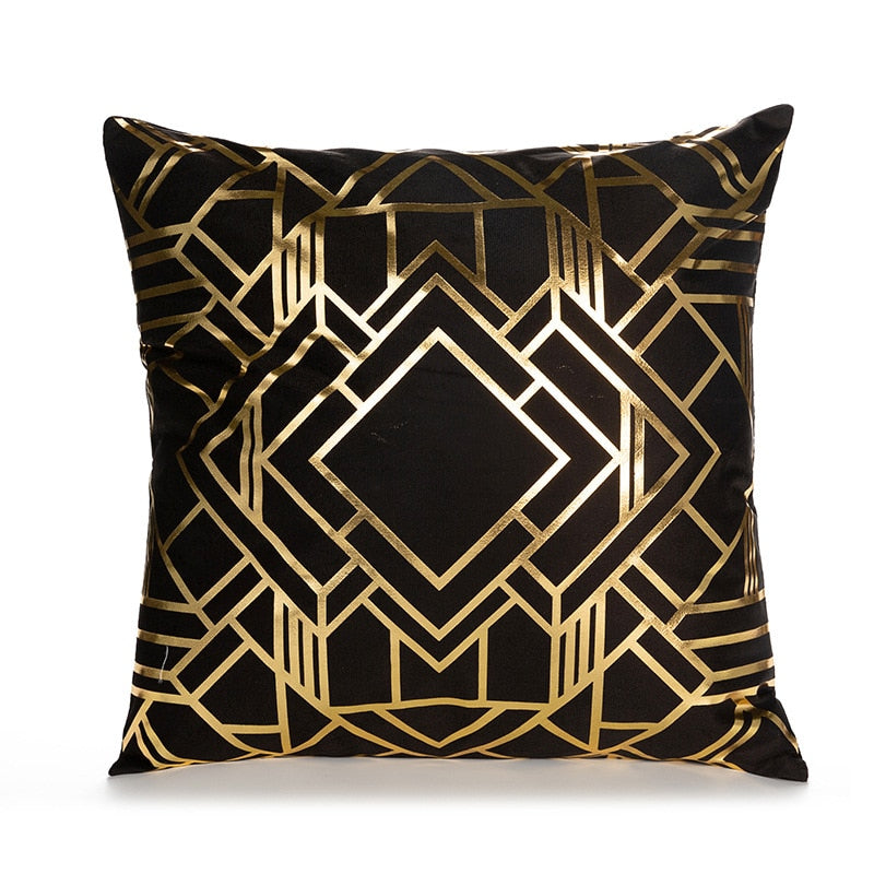 A luxurious Retro Style Gold Stamped Cushion Cover featuring a plush fabric with elegant gold accents, perfect for home decor.