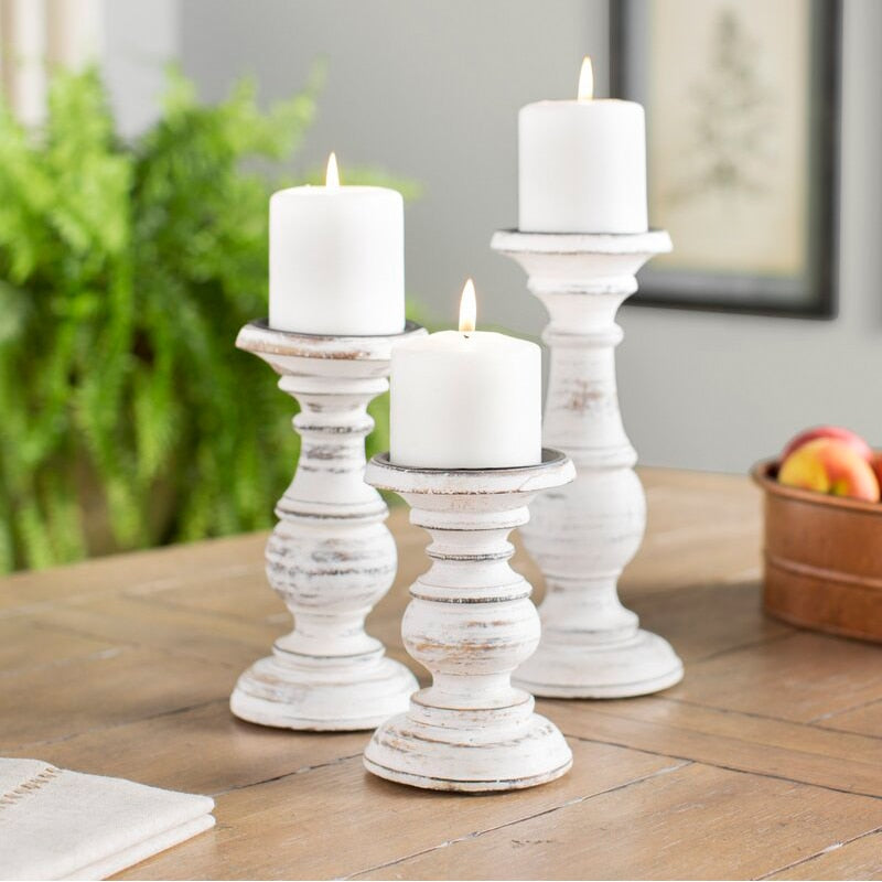 A stylish Retro White Wooden Candle Holder with a rustic finish, perfect for home decor.