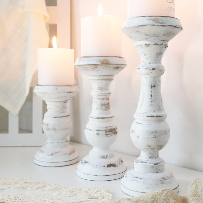 A stylish Retro White Wooden Candle Holder with a rustic finish, perfect for home decor.