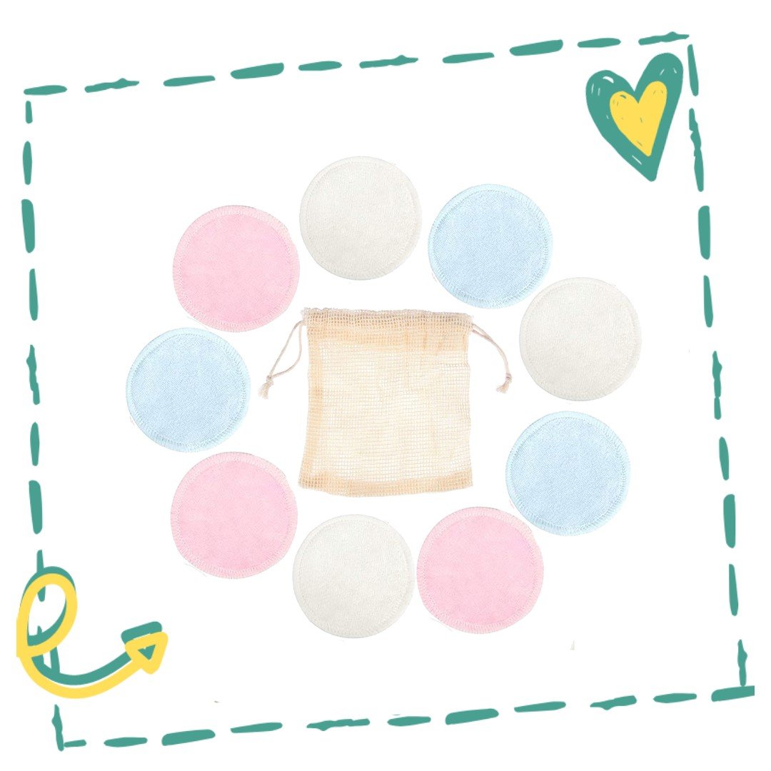 Set of Reusable Makeup Remover Rounds made from soft bamboo fabric, displayed with a laundry mesh bag for easy washing.