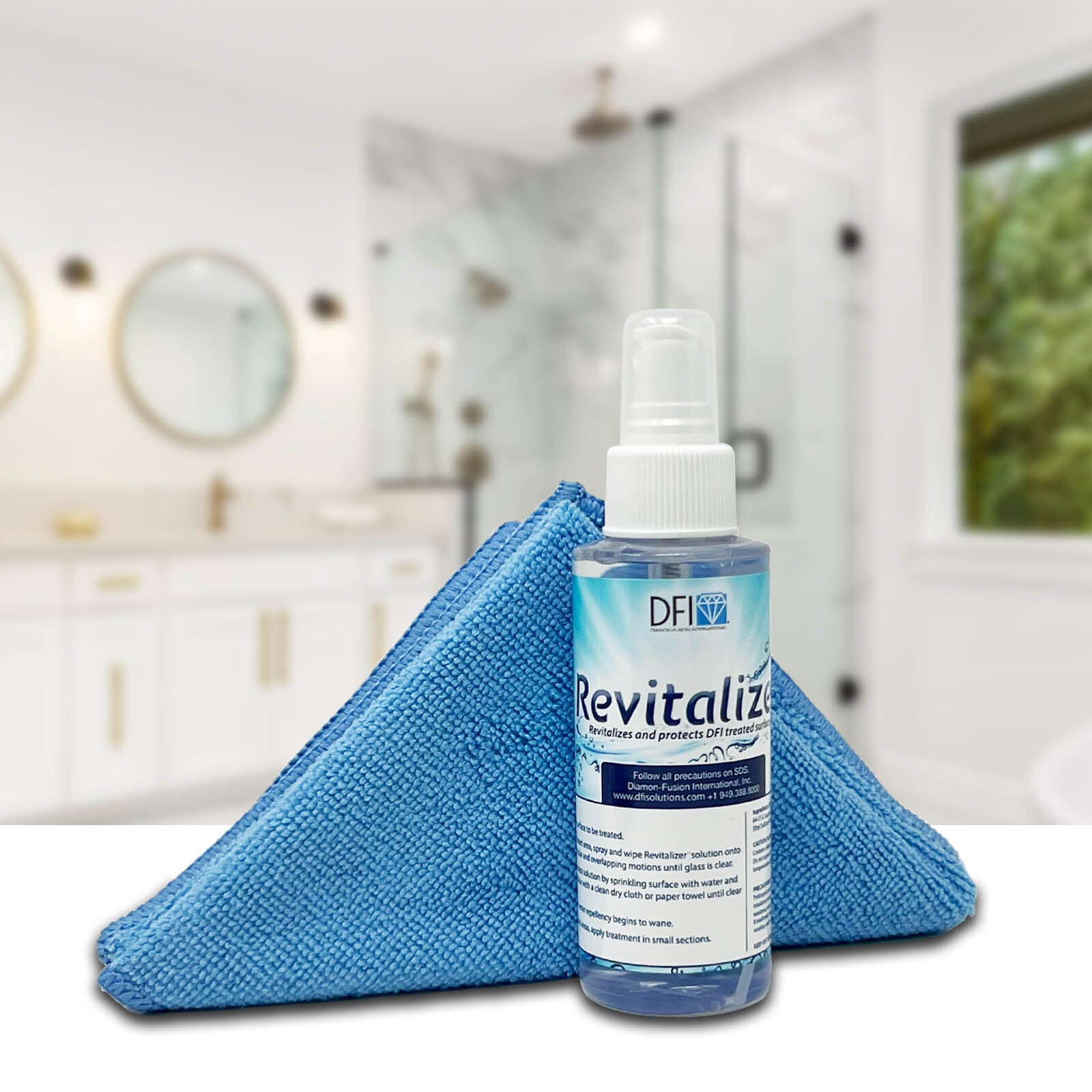 Revitalizer™ Coating bottle with a sleek design, showcasing its protective glass coating for DFI treated surfaces.