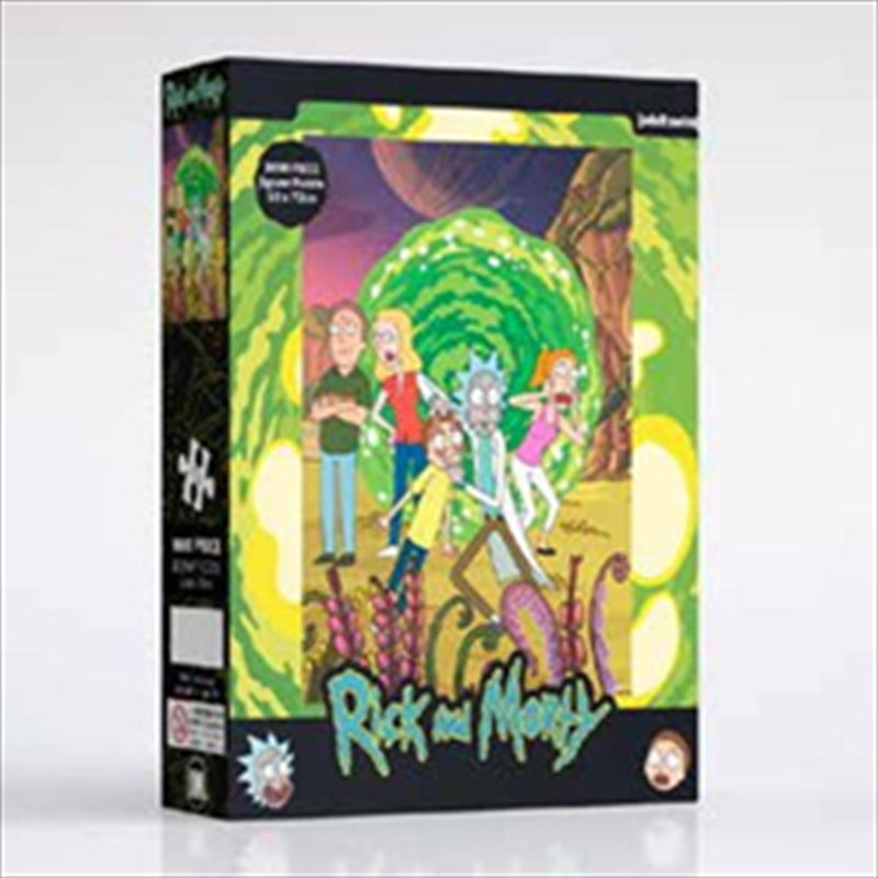 Rick And Morty Portal 1000 Piece Puzzle featuring vibrant artwork of characters and scenes from the show.