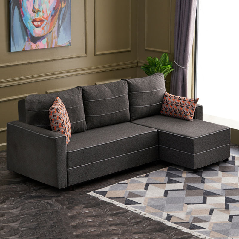 Right corner sofa bed BURMA in anthracite color, showcasing its modern design and spacious seating.