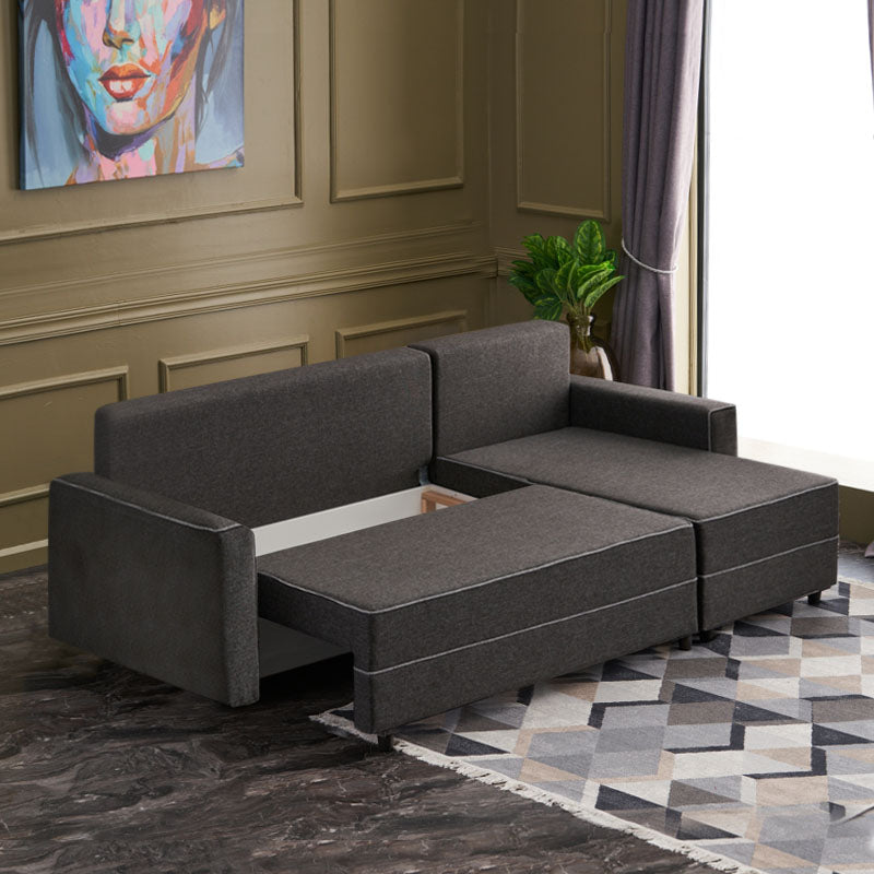 Right corner sofa bed BURMA in anthracite color, showcasing its modern design and spacious seating.