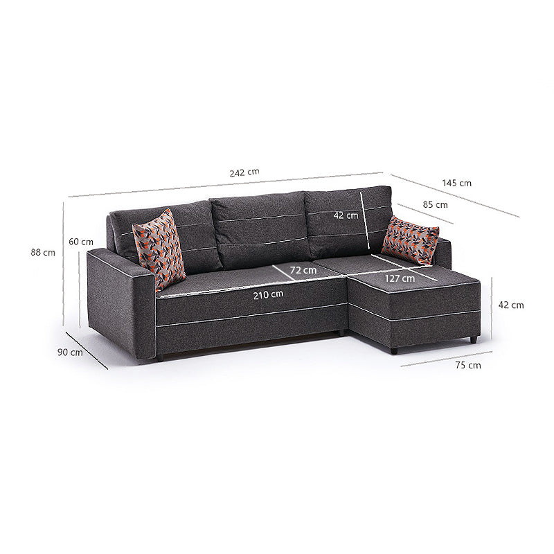 Right corner sofa bed BURMA in anthracite color, showcasing its modern design and spacious seating.