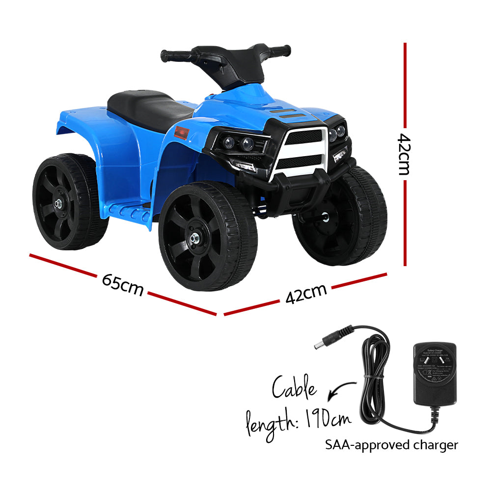 Rigo Kids Ride On ATV Quad Motorbike in vibrant colors, designed for children aged 3+, featuring LED headlights and anti-slip tires.