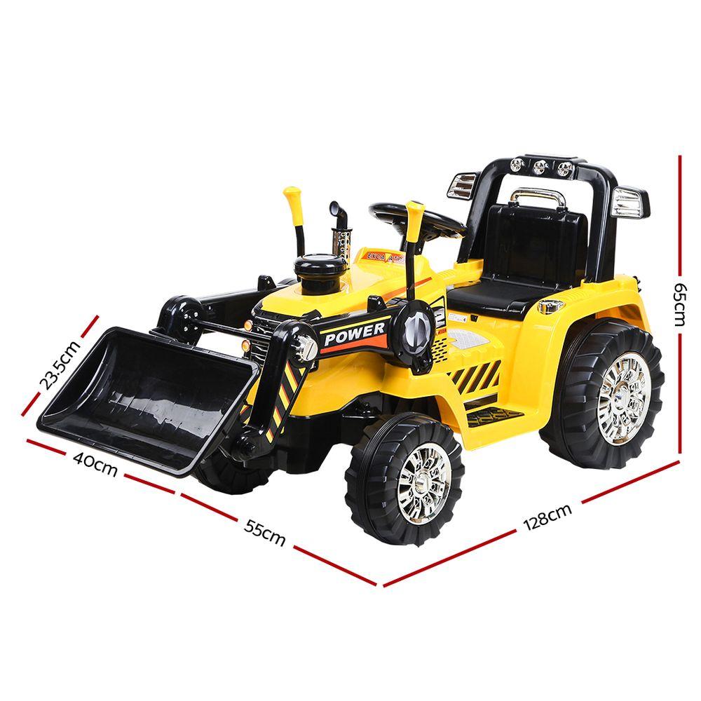 Rigo Kids Ride On Bulldozer Digger Electric Car in yellow, featuring realistic design, parental remote control, and spacious seat for children.