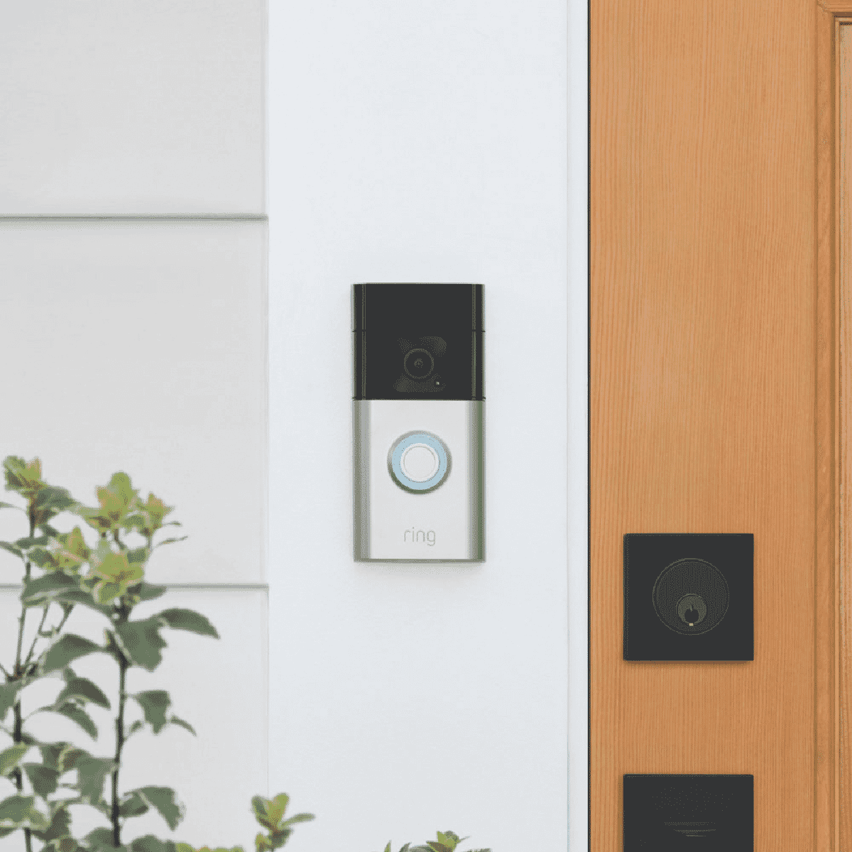 Ring Video Doorbell Plus in silver color with HD+ video capabilities and two-way talk feature.