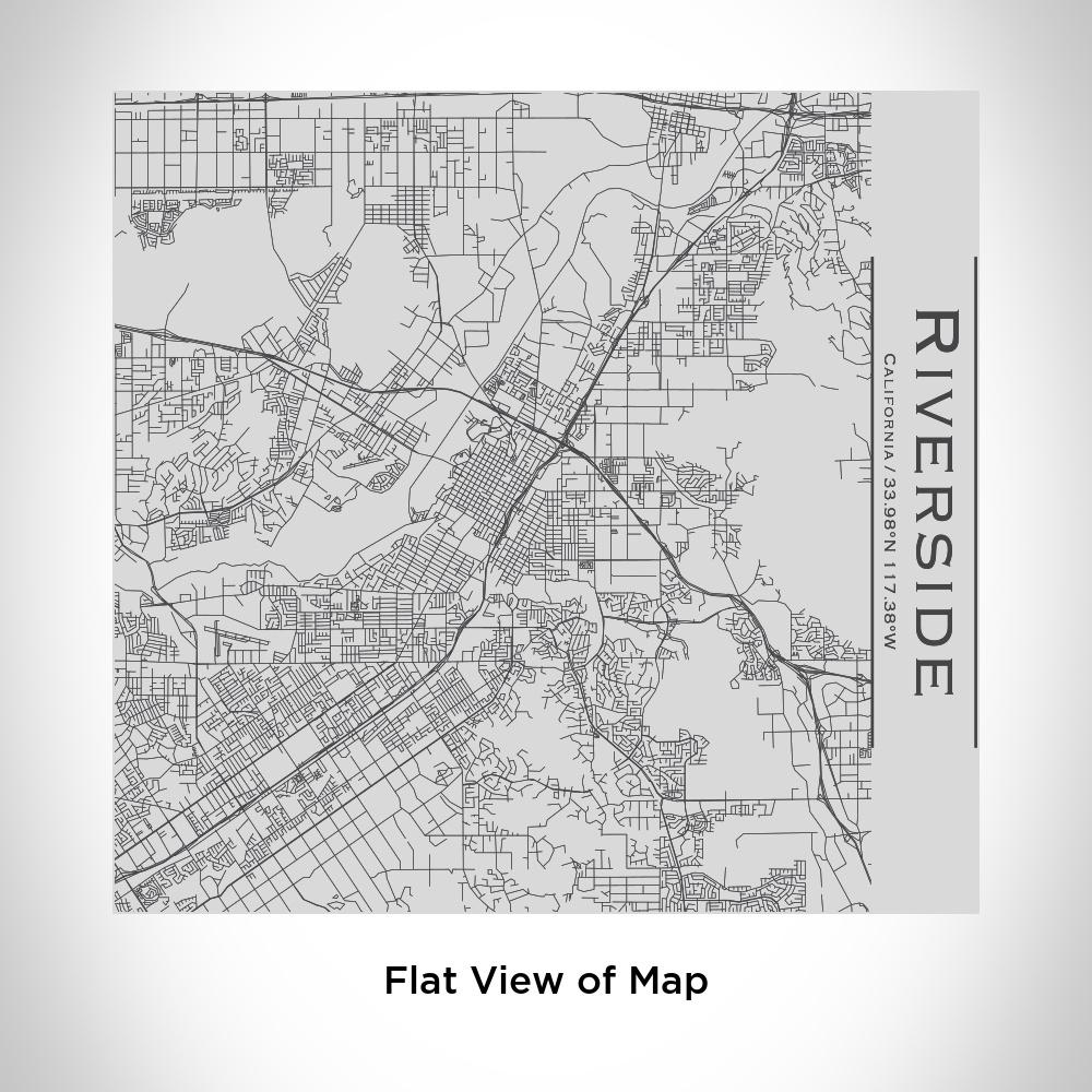 Custom engraved stainless steel tumbler featuring a map of Riverside, California with coordinates.