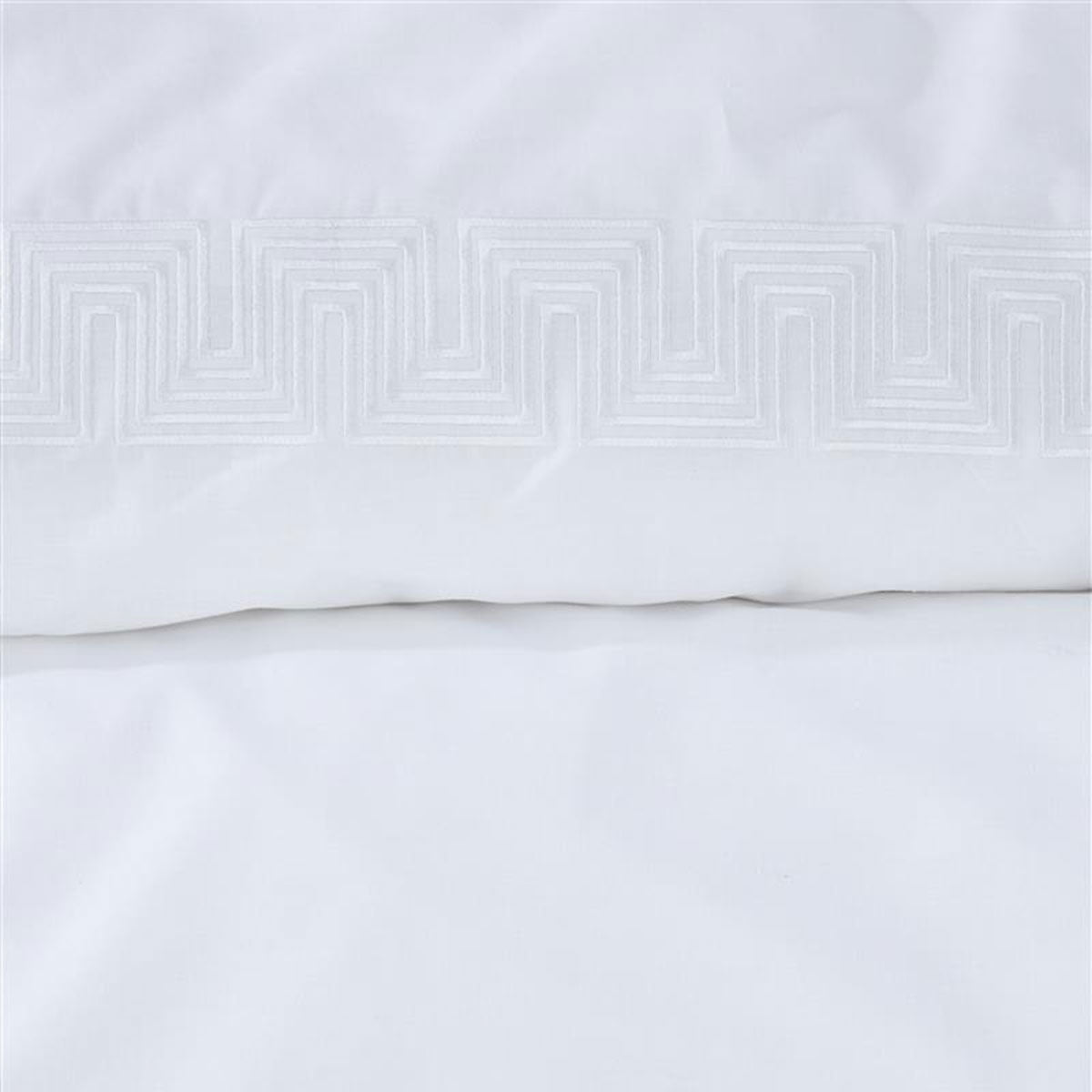 Riviera Maison Elowen White Cotton Quilt Cover Set King with embroidered geometric design and decorative pillowcases.