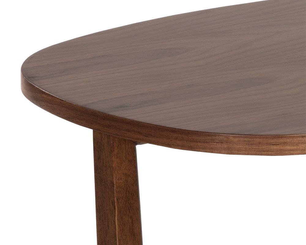 Robinson End Table with walnut finish, showcasing its compact design and sturdy wood construction.