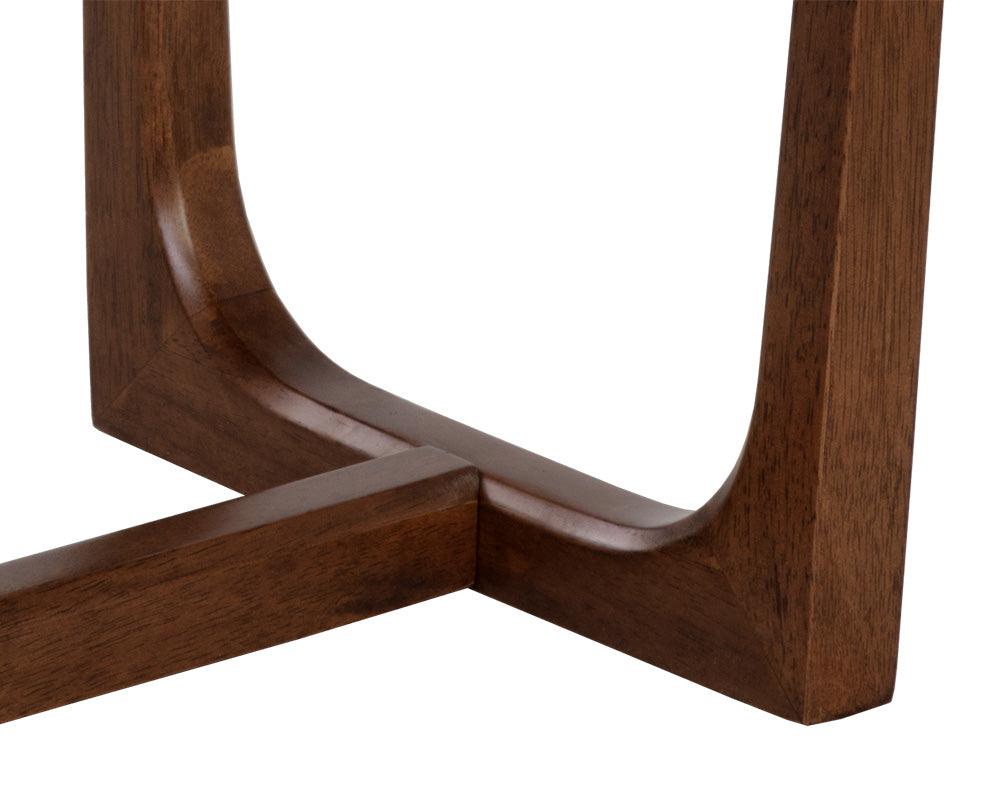 Robinson End Table with walnut finish, showcasing its compact design and sturdy wood construction.